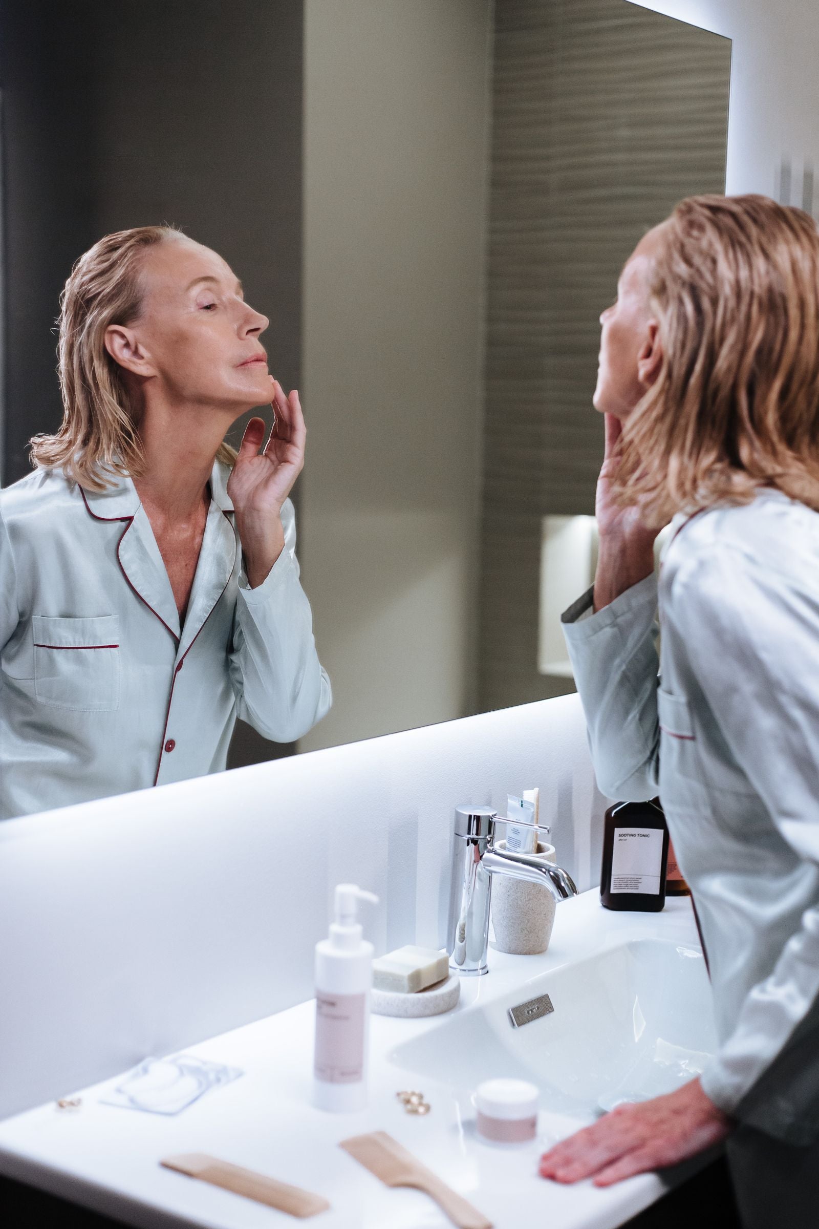 Woman enjoying a personal-care routine at home
